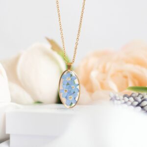 Verižica z modrimi spominčicami, pozlačena