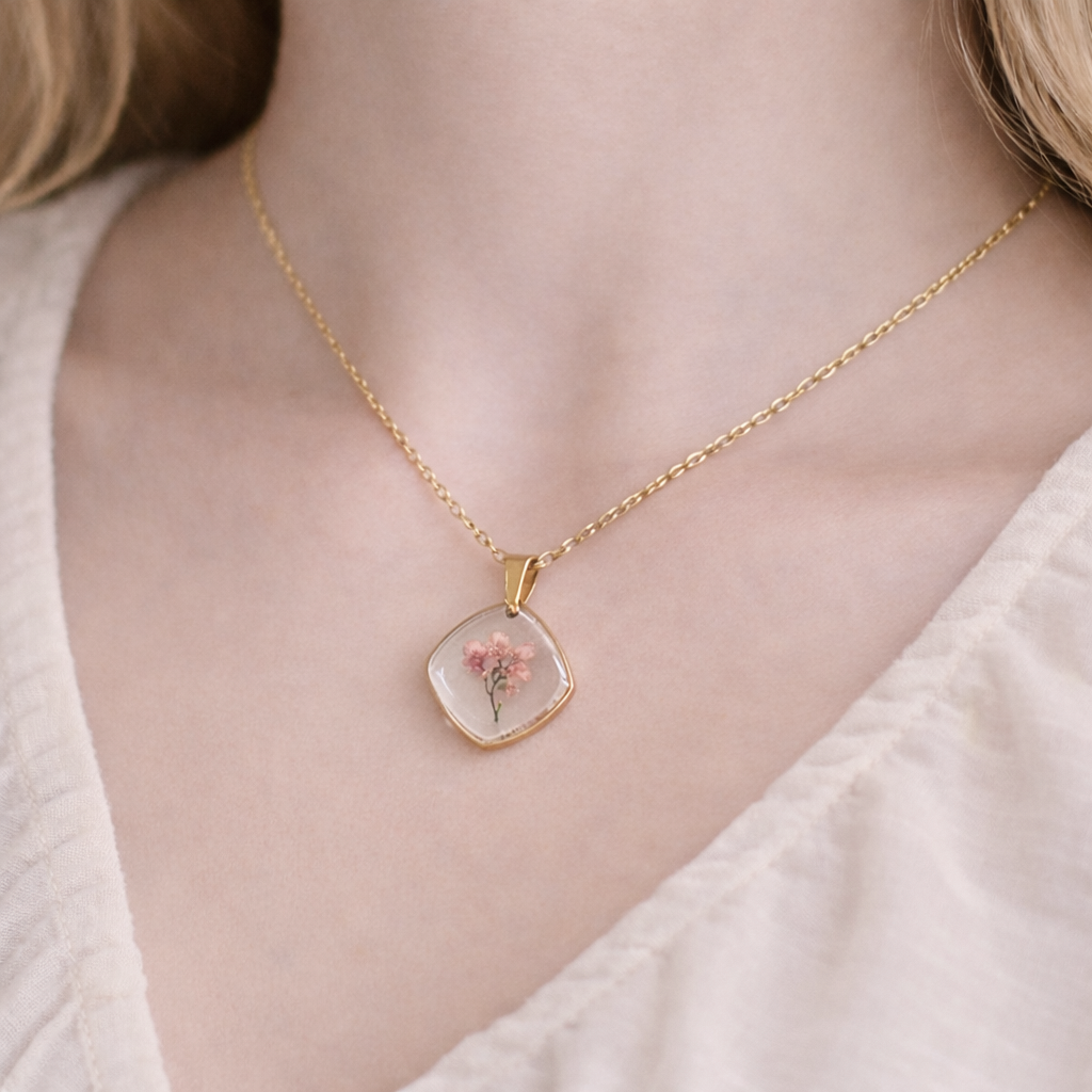 Verižica z riževim cvetom, pozlačena - slika 2